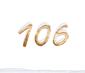 Gold Number 106 with Snow on white background