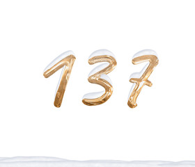 Gold Number 137 with Snow on white background