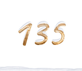 Gold Number 135 with Snow on white background
