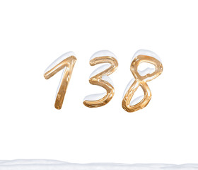 Gold Number 138 with Snow on white background