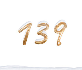 Gold Number 139 with Snow on white background