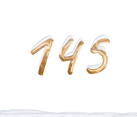 Gold Number 145 with Snow on white background