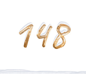 Gold Number 148 with Snow on white background