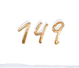 Gold Number 149 with Snow on white background