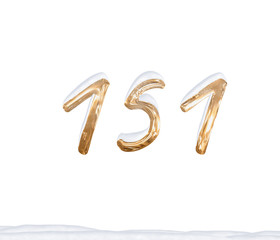 Gold Number 151 with Snow on white background