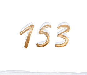 Gold Number 153 with Snow on white background