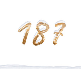 Gold Number 187 with Snow on white background