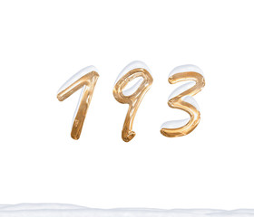 Gold Number 193 with Snow on white background