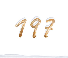 Gold Number 197 with Snow on white background