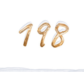 Gold Number 198 with Snow on white background