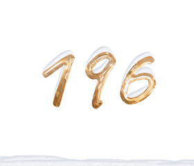 Gold Number 196 with Snow on white background