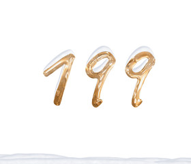 Gold Number 199 with Snow on white background