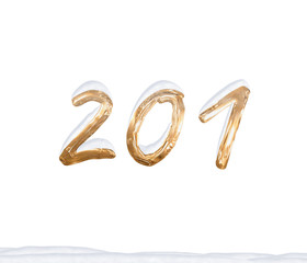 Gold Number 201 with Snow on white background