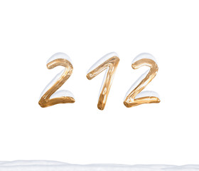 Gold Number 212 with Snow on white background