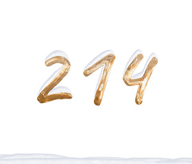 Gold Number 214 with Snow on white background