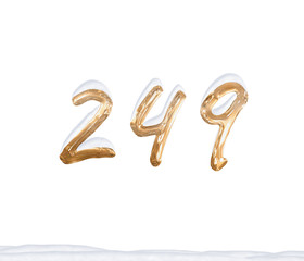 Gold Number 249 with Snow on white background