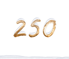 Gold Number 250 with Snow on white background