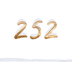Gold Number 252 with Snow on white background