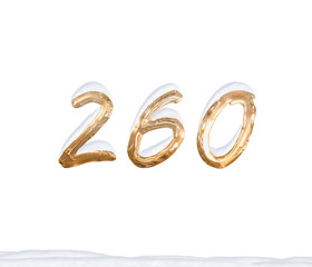 Gold Number 260 with Snow on white background