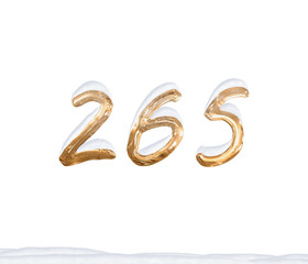 Gold Number 265 with Snow on white background