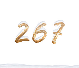 Gold Number 267 with Snow on white background