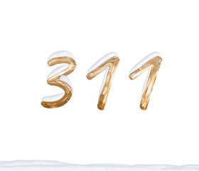 Gold Number 311 with Snow on white background