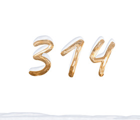 Gold Number 314 with Snow on white background