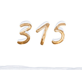 Gold Number 315 with Snow on white background