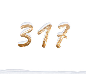 Gold Number 317 with Snow on white background