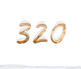 Gold Number 320 with Snow on white background