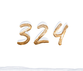 Gold Number 324 with Snow on white background