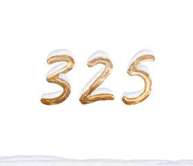 Gold Number 325 with Snow on white background