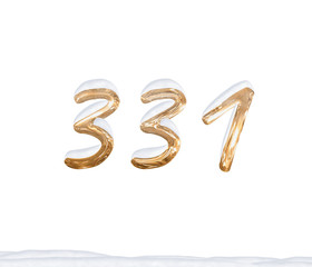 Gold Number 331 with Snow on white background