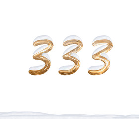 Gold Number 333 with Snow on white background