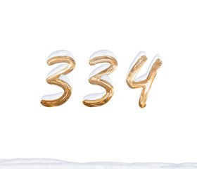 Gold Number 334 with Snow on white background