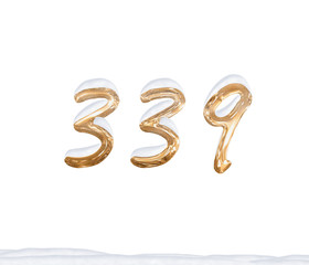Gold Number 339 with Snow on white background