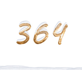 Gold Number 364 with Snow on white background