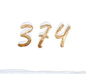 Gold Number 374 with Snow on white background