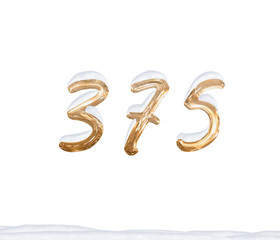 Gold Number 375 with Snow on white background