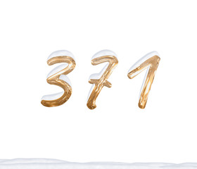 Gold Number 371 with Snow on white background