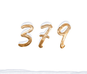 Gold Number 379 with Snow on white background
