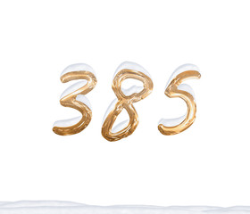 Gold Number 385 with Snow on white background