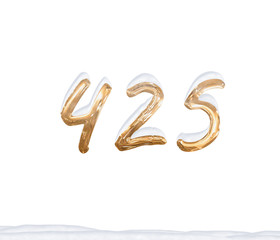 Gold Number 425 with Snow on white background