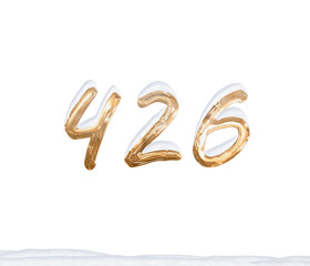 Gold Number 426 with Snow on white background