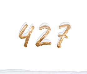 Gold Number 427 with Snow on white background