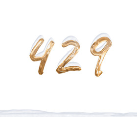 Gold Number 429 with Snow on white background