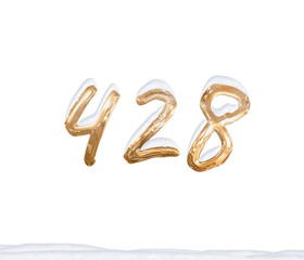 Gold Number 428 with Snow on white background