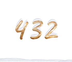 Gold Number 432 with Snow on white background
