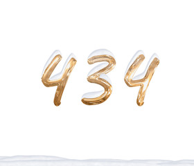 Gold Number 434 with Snow on white background