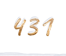 Gold Number 431 with Snow on white background